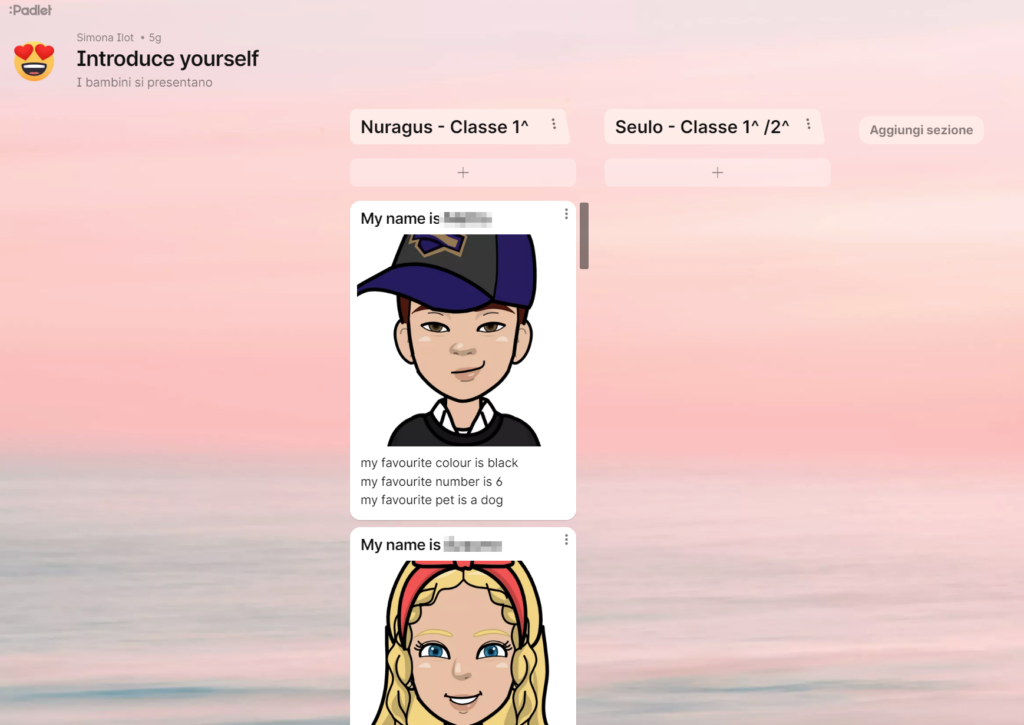 Padlet con gli avatar degli alunni